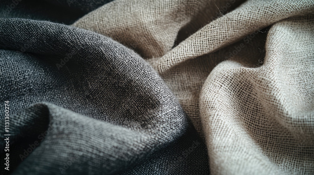 Aufkleber Natural rustic grey and brown flax linen fabric texture with subtle dark border and vignette effect for elegant textile design backgrounds