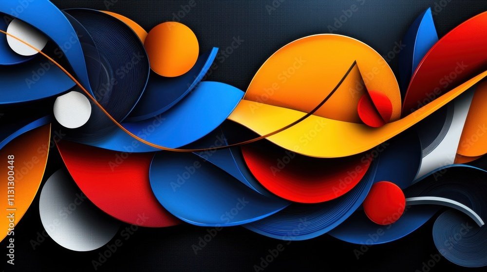 Poster a colorful abstract painting with circles and squares of different colors