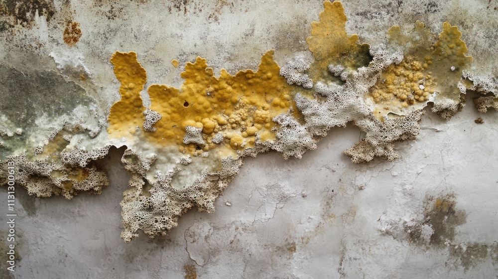 Poster natural textured wall with vibrant mold formations creating an organic pattern in earthy tones and i