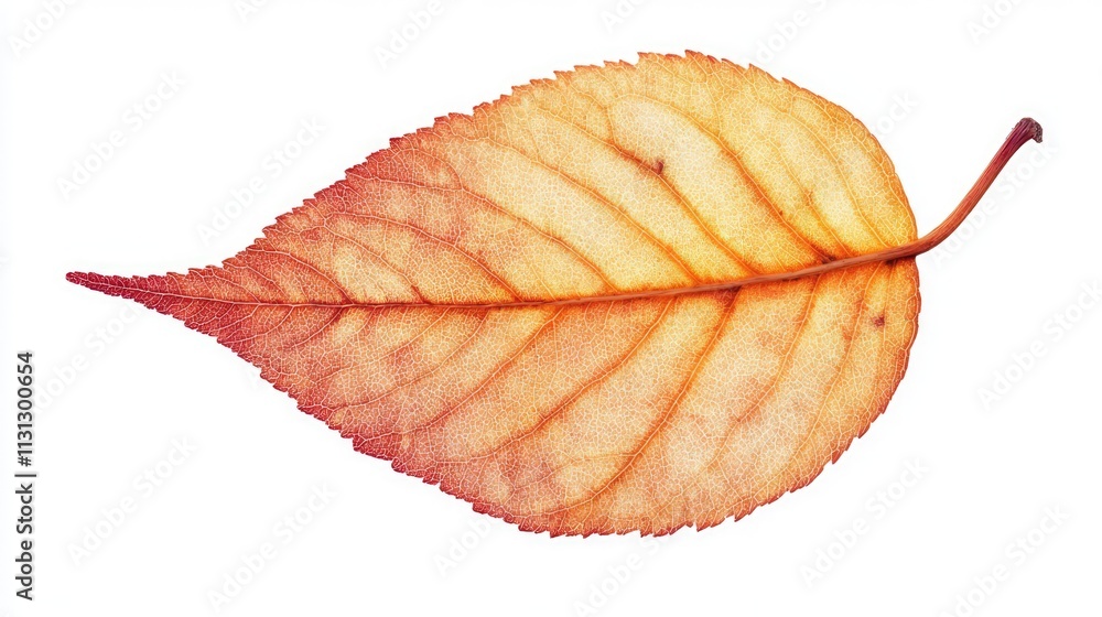 Aufkleber Orange tree leaf isolated on a white background showcasing vibrant autumn colors and intricate vein patterns for botanical design collection