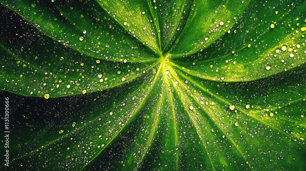 Aufkleber green leaf with morning dew droplets creating a serene nature background conveying freshness and tra