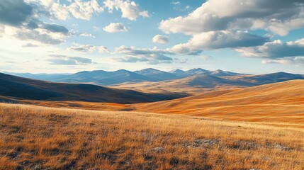 Vast Plateau Landscape with Rolling Hills and Dramatic Sky in Serene Countryside Setting
