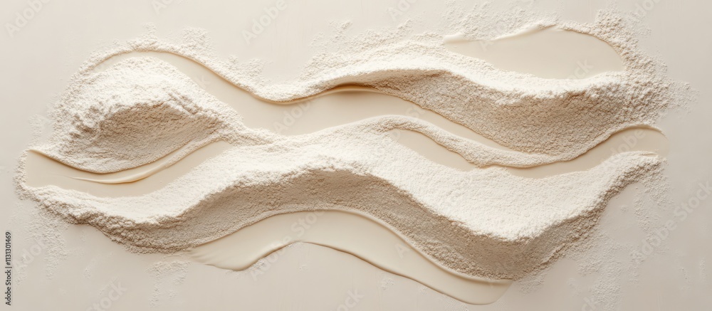 Poster flour art composition with curved patterns and textures on a neutral background