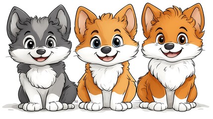 Adorable Cartoon Puppies Smiling Brightly with Friendly Expressions in image