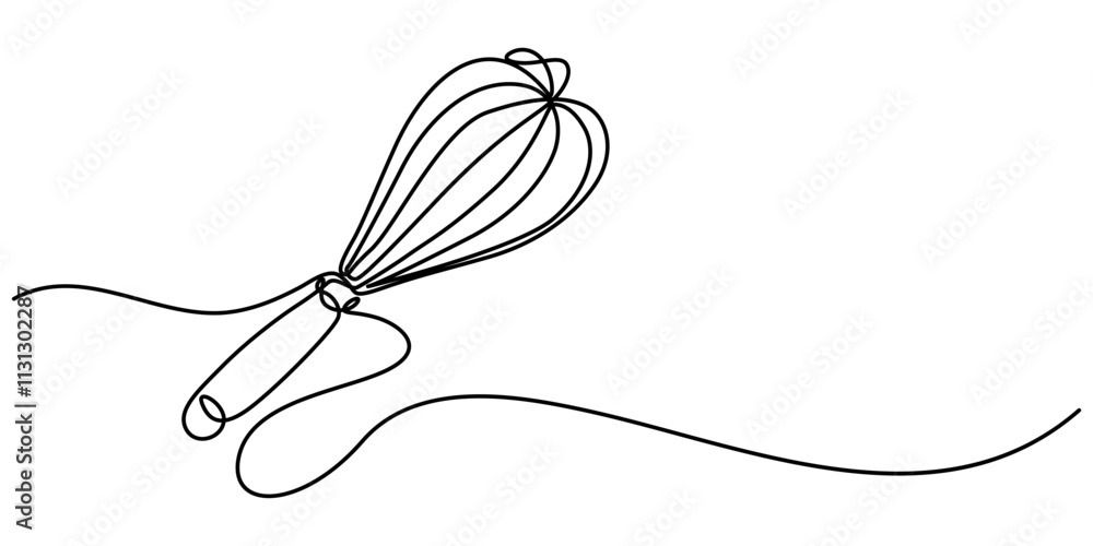 Poster continuous one line drawing whisk. stock vector illustration, whisk kitchen icon in line style, reci