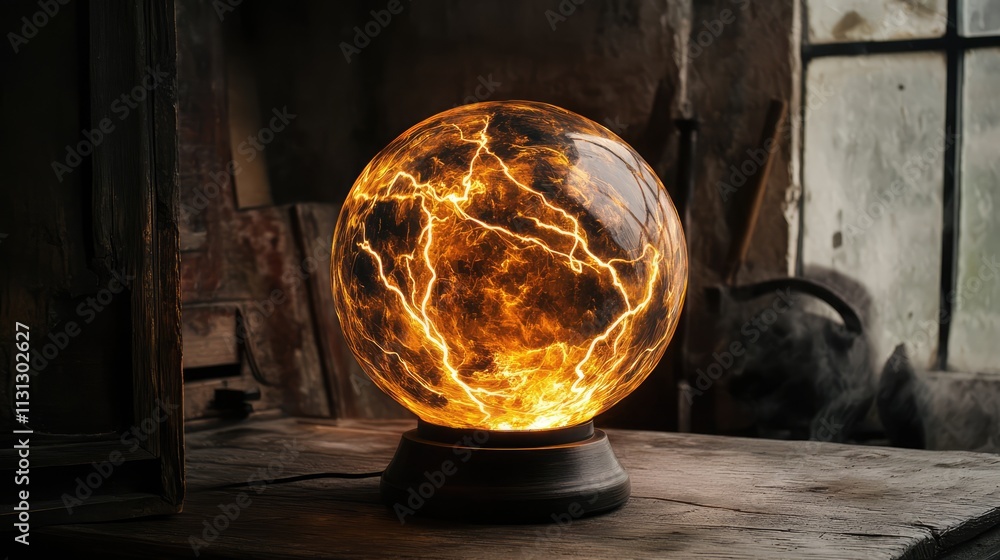 Aufkleber illuminated globe lamp with lightning design showcasing unique interior decor elements in an artisti