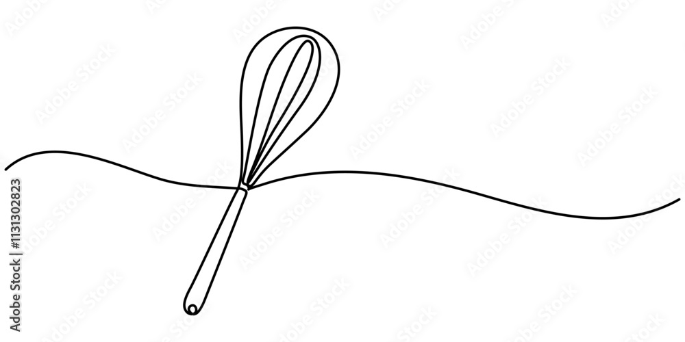 Poster continuous one line drawing whisk. stock vector illustration, whisk kitchen icon in line style, reci