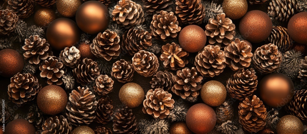 Aufkleber festive holiday backdrop with decorative pine cones and ornaments creating a warm and inviting chris