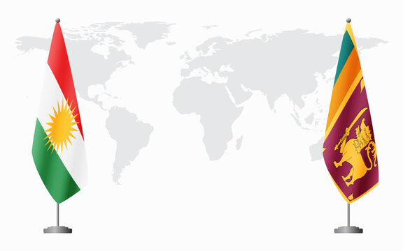 Kurdistan and Sri Lanka flags for official meeting against background of world map.