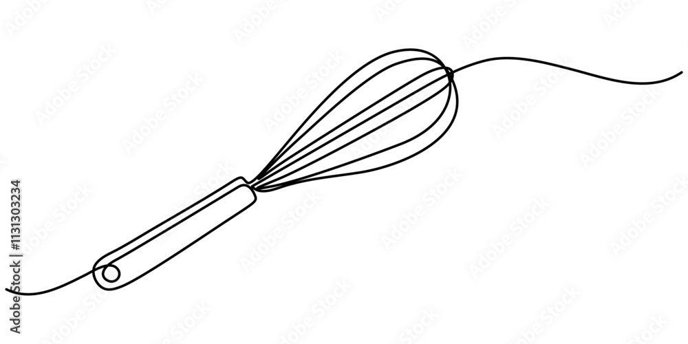 Poster continuous one line drawing whisk. stock vector illustration, whisk kitchen icon in line style, reci