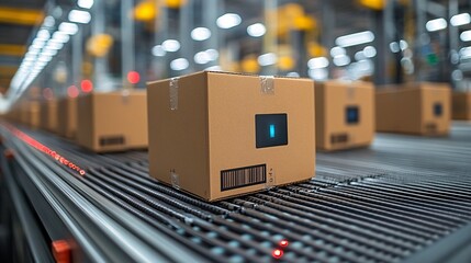 Close up of barcodes and RFID tags on shipping packages