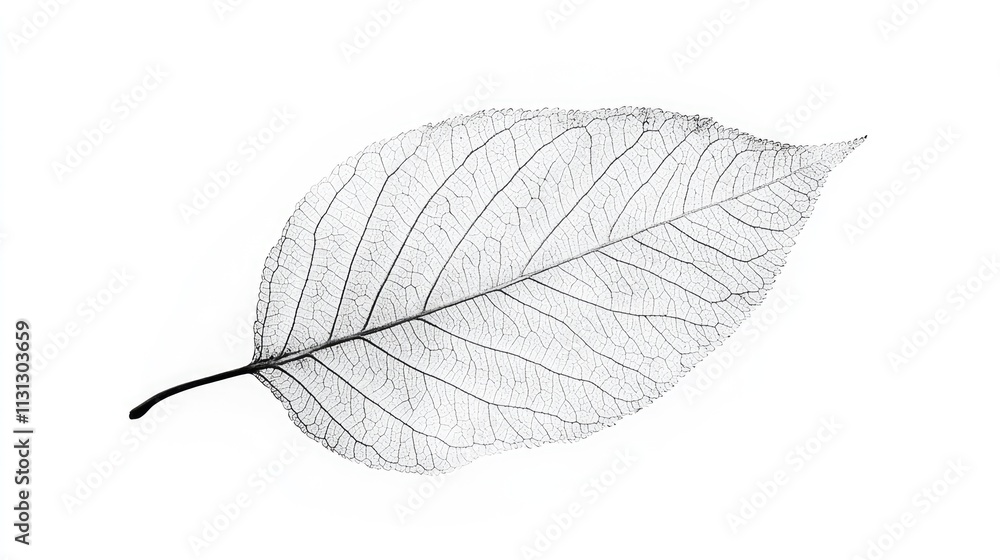 Poster delicate skeleton leaf on white background showcasing intricate natural details and textures ideal f