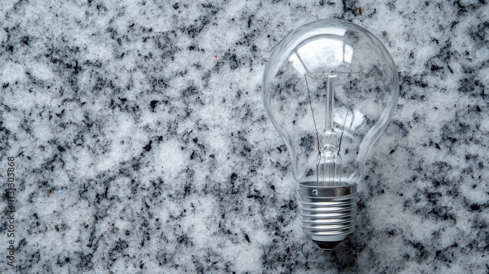 Poster illuminated light bulb resting on a textured granite surface showcasing contrast and elegance in mod