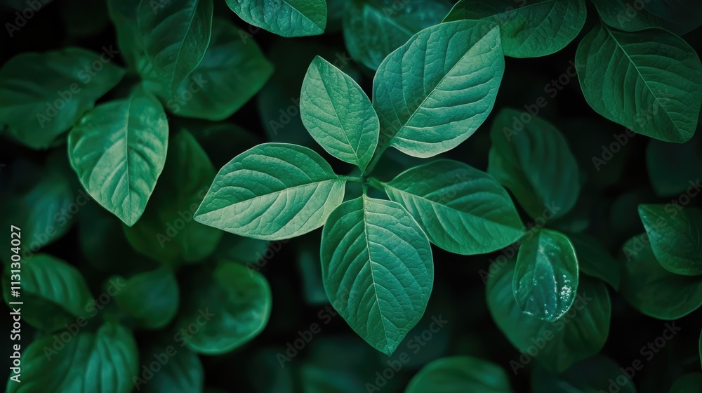 Poster lush green leaves with varied textures and shapes creating a vibrant natural backdrop for nature-the