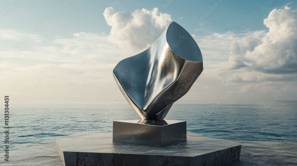 Poster modern abstract sculpture by the sea under a clear sky highlighting artistic design and creativity i