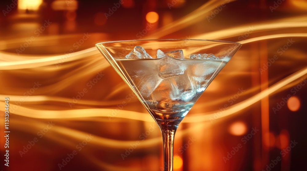 Aufkleber martini glass filled with ice cubes illuminated by dynamic light trails on a warm background creatin