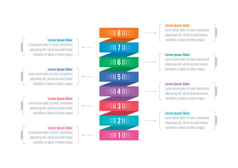 infographic template for magazine, annual report. infographic template for education, industry, business, science world. colorful strips infographic template. eight options information template