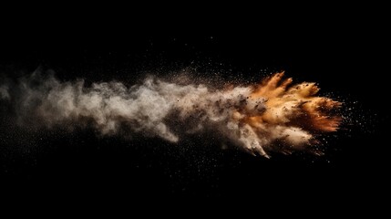 Colored dust explosion in motion creating vivid cloud patterns against a black background for dynamic visual effects and artistic designs