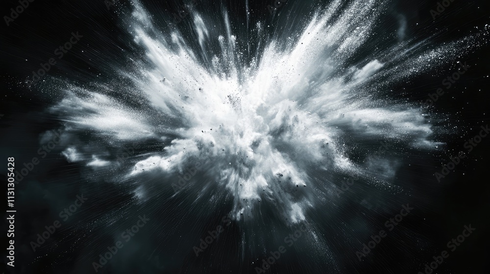 Aufkleber dynamic white dust explosion creating an artistic splash effect against a stark black background for