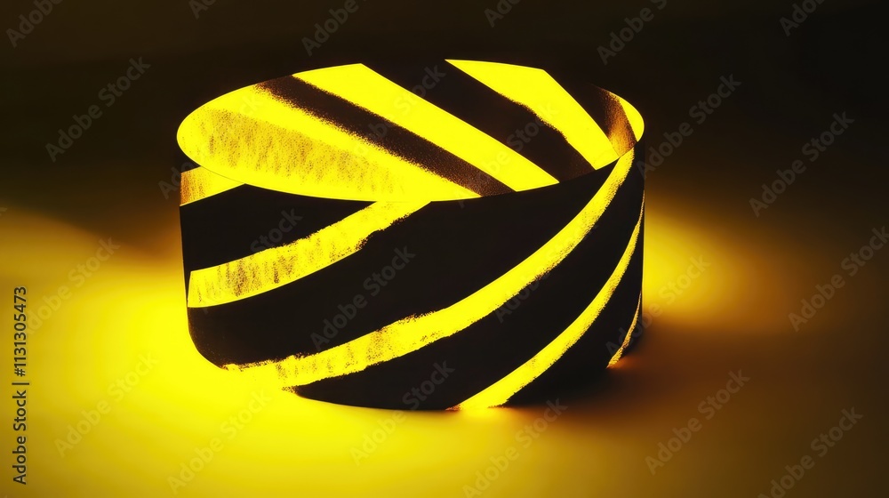 Poster abstract glowing yellow light pattern created with black stripes on a circular cut design illuminati