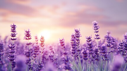 Fototapeta premium A soft, blurred lavender field with a clear, open sky 