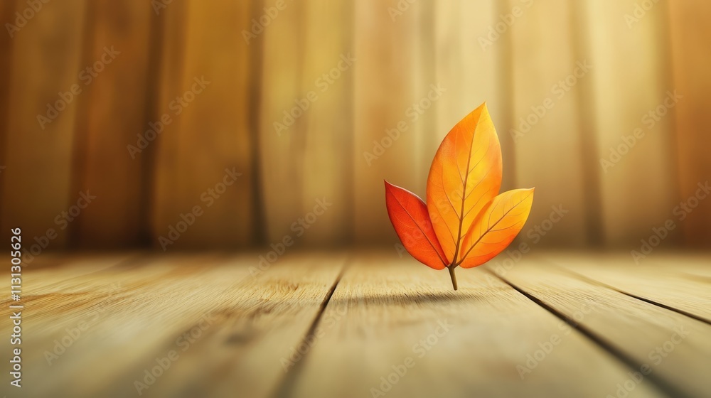 Aufkleber autumn leaf resting on wooden surface creating a warm seasonal atmosphere inviting nature-inspired t
