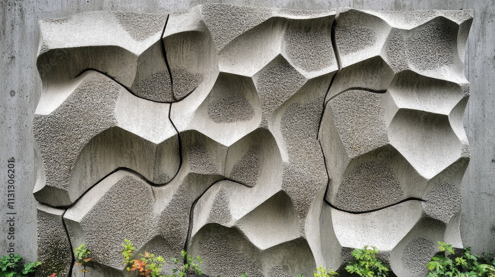 Poster Textured cement wall with unique patterns created by cracking showcasing an artistic and abstract design for architectural background.