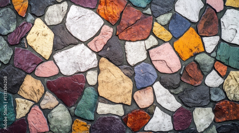 Poster colorful stone mosaic background with diverse shapes and textures ideal for design and artistic proj