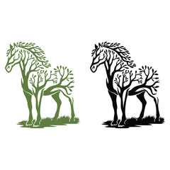 Fototapeta premium Abstract tree branch horse vector art illustration