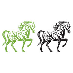 Fototapeta premium Abstract tree branch horse vector art illustration