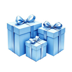 Obraz premium Elegant blue gift boxes with ribbons for corporate gifting, marketing promotions, and luxury branding, perfect for business presentations and festive advertising campaigns with copy space for