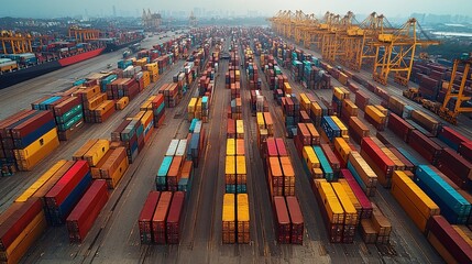 Cargo being transferred between transport modes at logistics hub