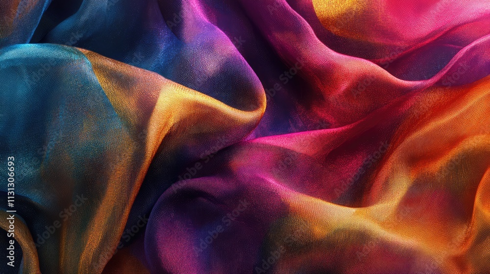 Poster vibrant silk fabric texture with colorful flowing patterns for elegant background design