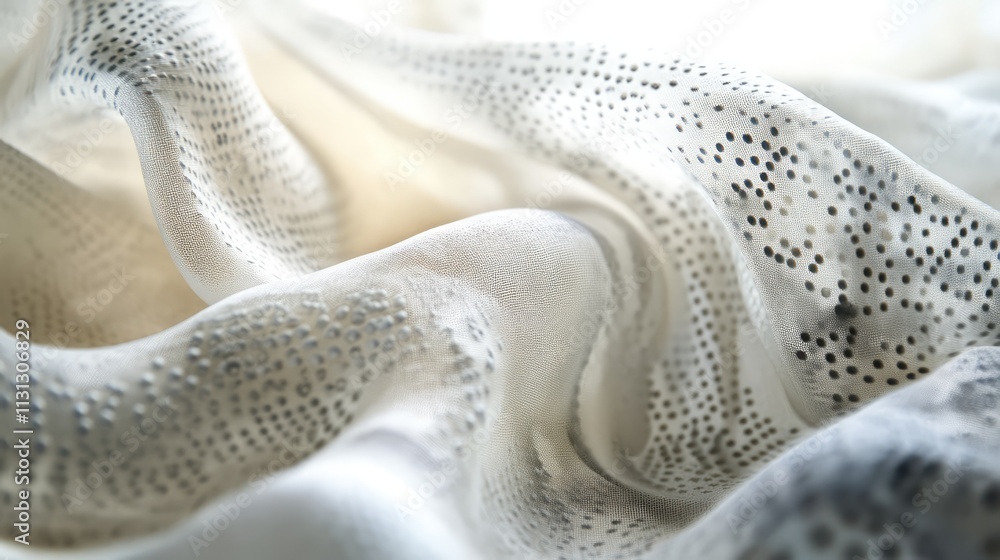 Poster soft textured fabric with intricate patterns draped gracefully, highlighting delicate details and li