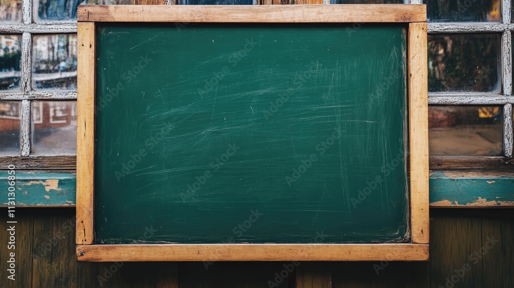 Poster Chalkboard against a rustic backdrop symbolizing traditional and digital learning environments