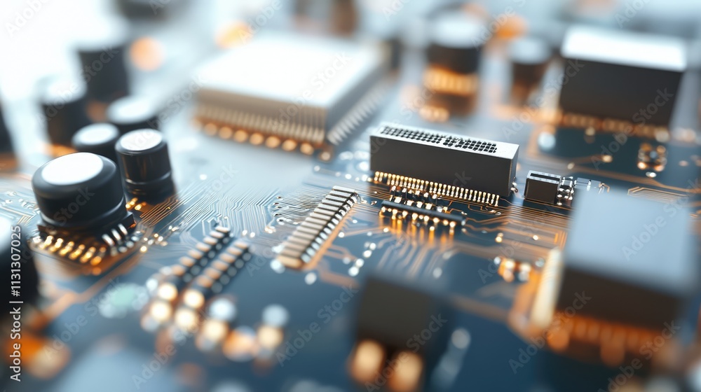 Poster close-up view of a circuit board with cpu and electronic components showcasing technology and innova