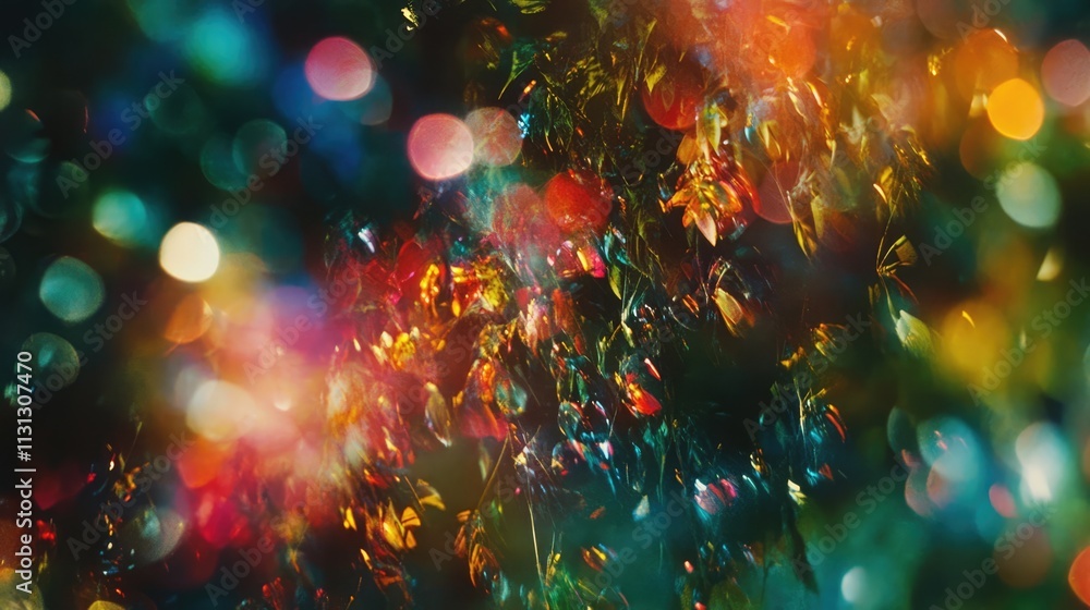 Poster Vibrant bokeh background with colorful lights and shimmering patterns creating a dreamy and festive atmosphere for creative compositions