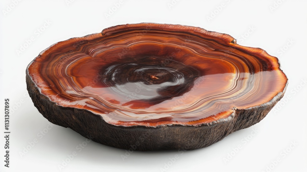 Poster glossy cross-section of ganoderma mushroom showcasing vibrant colors and intricate patterns on a smo