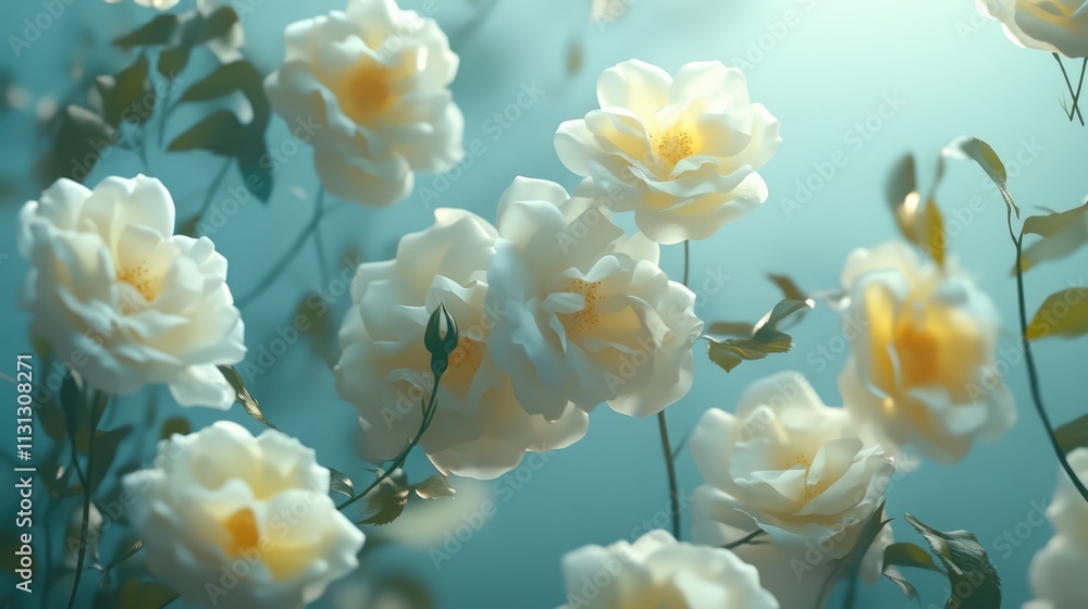Poster delicate natural yellow and white roses with soft focus and minimal retouching for a realistic flora