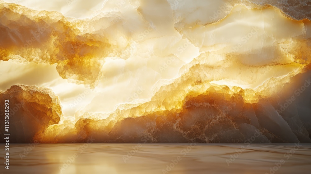 Poster Illuminated onyx backdrop with warm amber tones creating a stunning visual texture for elegant designs and presentations