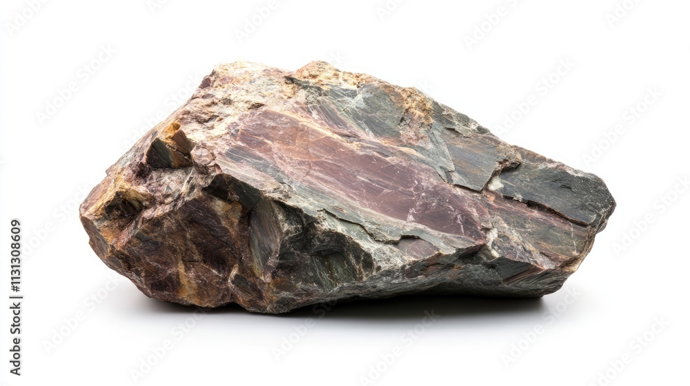 Poster natural quartzite rock stone with distinctive textures and colors isolated on clean white background