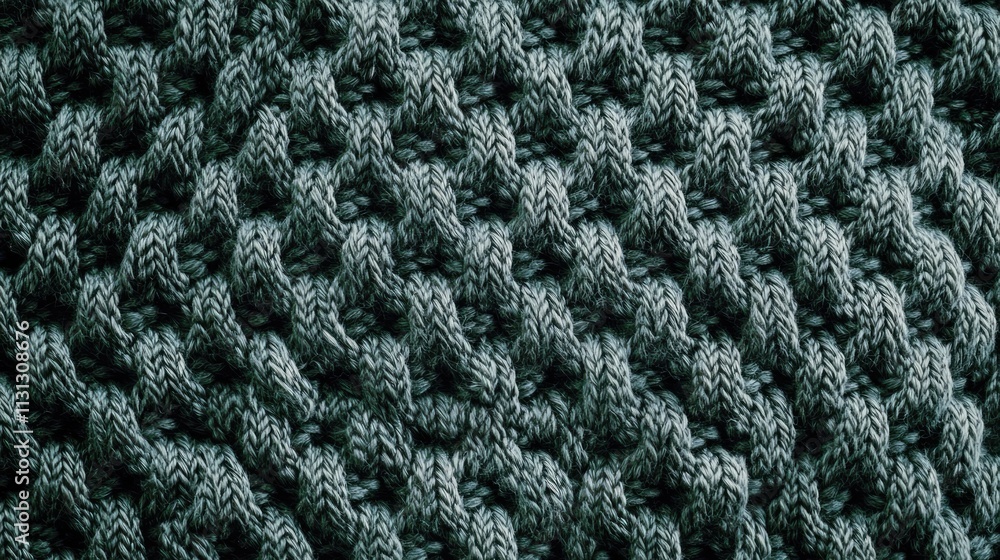 Poster knitted fabric texture in deep green showcasing intricate patterns ideal for fashion and textile des