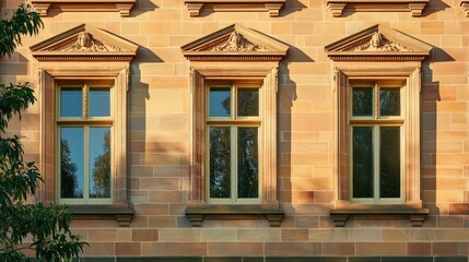 Heritage sandstone building facade with ornate windows and architectural details reflecting historical elegance and craftsmanship