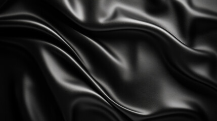 Fototapeta premium Elegant black satin fabric with smooth texture for luxurious fashion and design applications