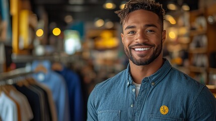 Customer interacting with friendly sales associate in clothing store