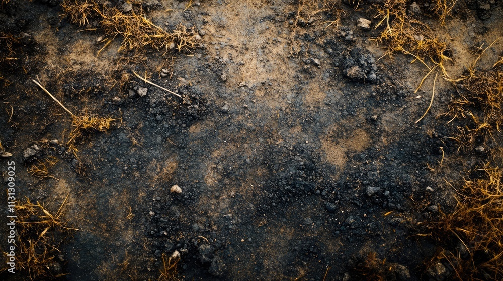 Aufkleber soil and grass texture background with dry earth and organic elements for nature and landscape desig