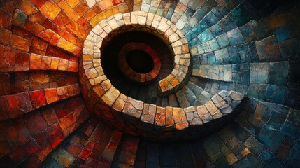 Naklejka premium Spiral Staircase of Hues: A Symphony in Stone