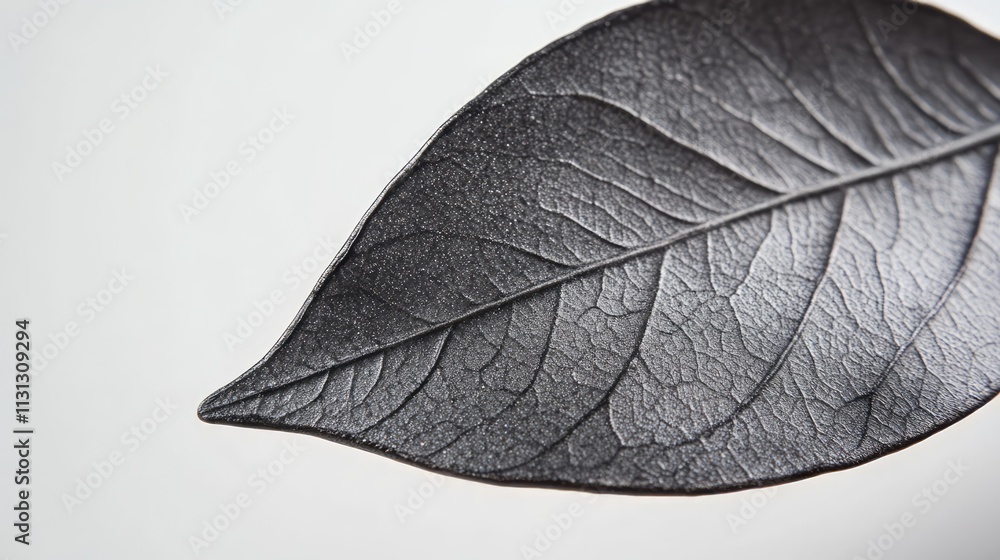 Poster Detailed close-up of a textured leaf showcasing intricate veins and natural patterns against a plain background for botanical designs.