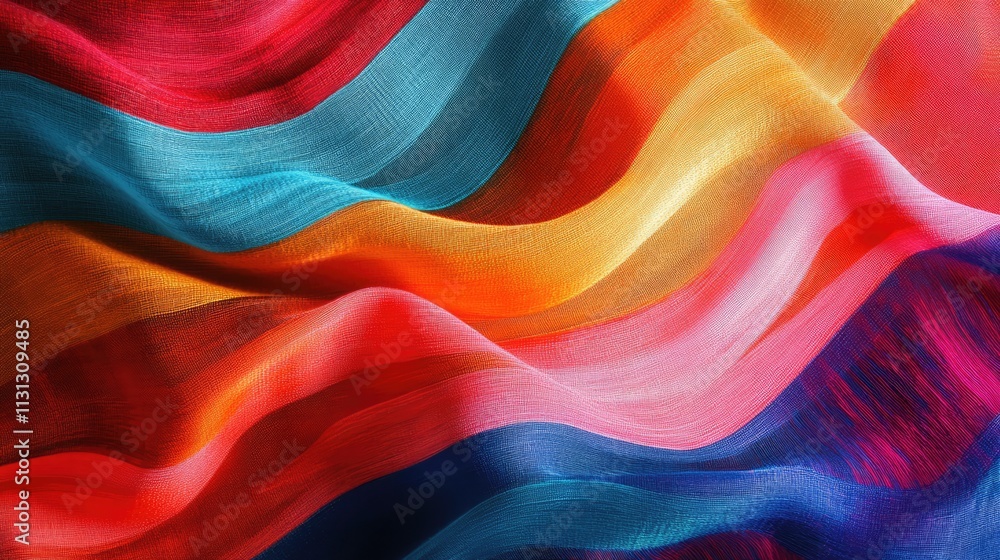 Poster vibrant flowing fabric waves creating a colorful abstract background for artistic and textile design