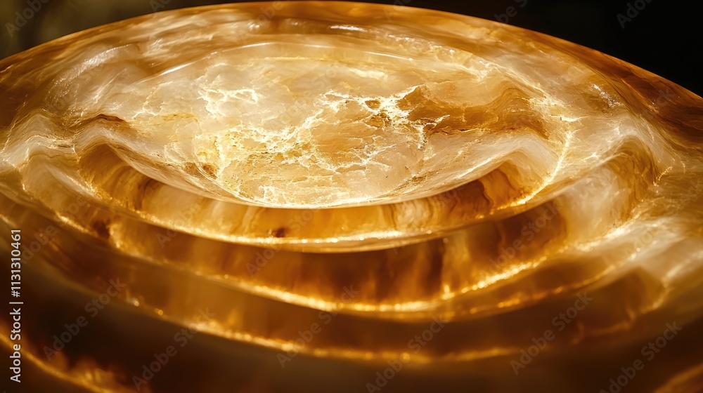 Poster illuminated onyx surface with swirling patterns showcasing rich amber and golden hues for elegant de